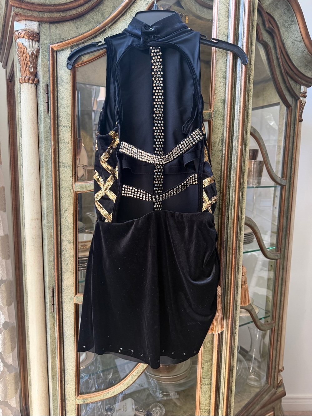 Black Velvet Costume with Gold Sequin Lattice - Picture 3 of 5
